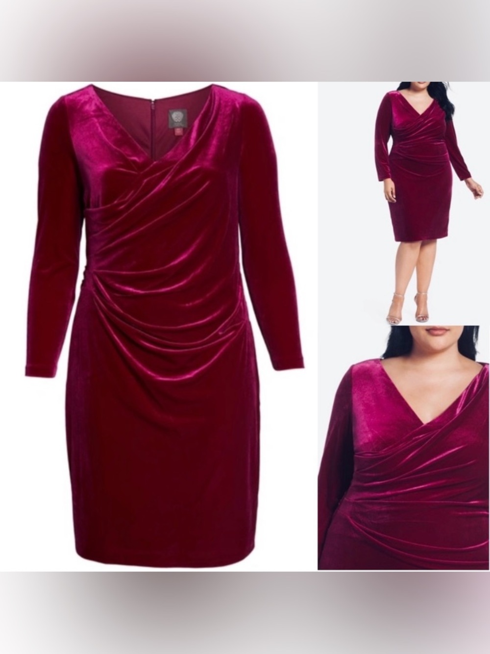 VINCE CAMUTO
Plus Size Velvet Ruched Bodycon Dress In Berry Size 16W or 22W